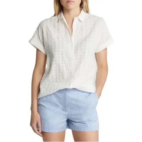 Beachlunchlounge Women's Button Front Shirt Medium White Gingham Cotton Modest - Picture 3 of 16
